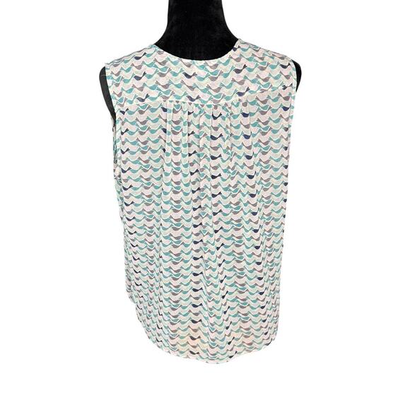 CAbi Women's Size Large Blouse Tweet Birds Faux Wrap Sheer Blue Teal Style #342 - Picture 3 of 9